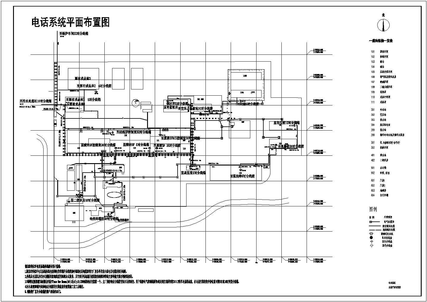 某工厂电话系统CAD详细平面布置图