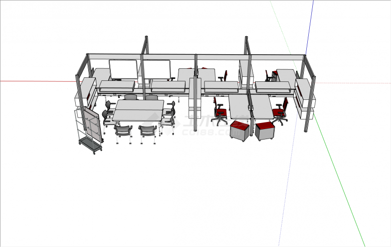 多人现代简约办公桌su模型-图二