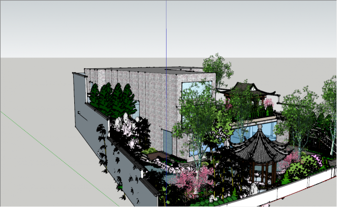 三层现代风格含庭院别墅模型_图1