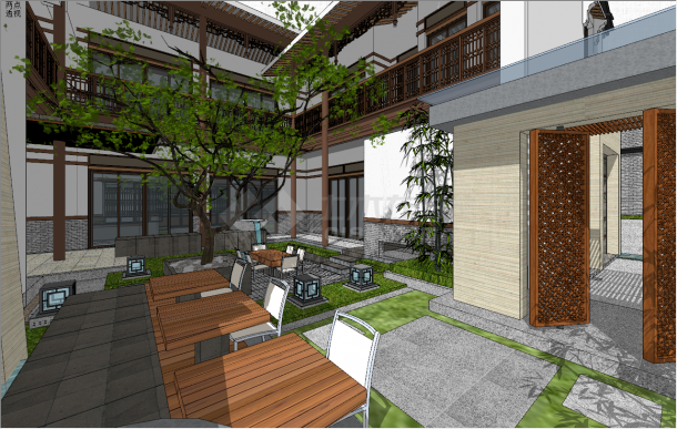 两层现代独栋庭院别墅模型-图二