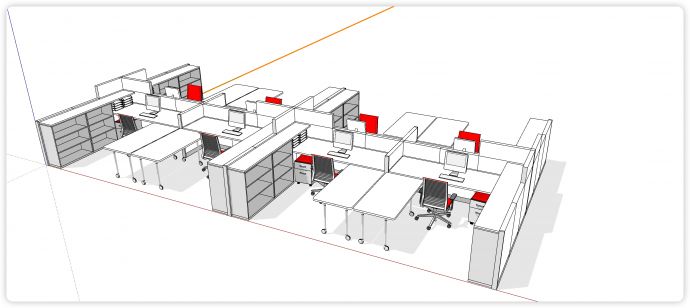 八人一字型办公位办公桌su模型_图1