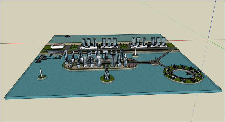 水上的带停船码头的小区楼盘su模型-图一