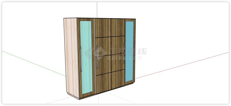 实木衣柜对开门储藏柜su模型-图二