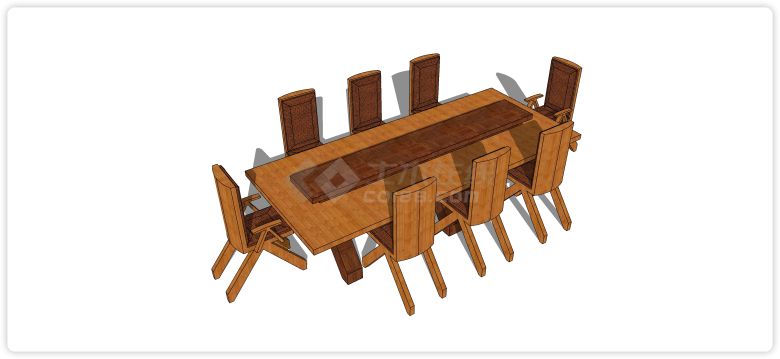 古典八人实木长餐桌su模型-图一
