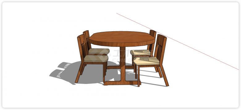 红木实木椭圆形四人餐桌su模型-图二