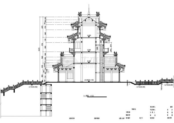 某旅游区多层重檐式仿古风格望海楼设计cad建筑平立剖面图-图二