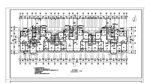 某楼房每单元内户型不对称住宅楼布置CAD设计图-图一