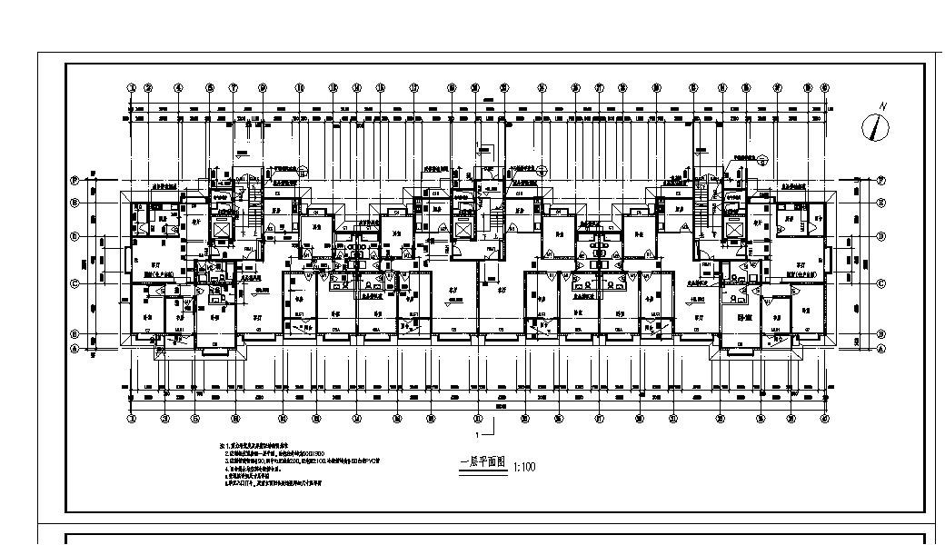 某楼房每单元内户型不对称住宅楼布置CAD设计图