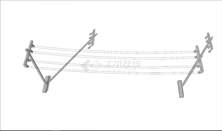 两个滑轮拉线棒式电线杆su模型-图二