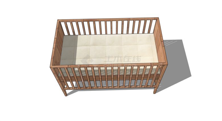 木质栏栅海绵床垫婴儿儿童床su模型-图二