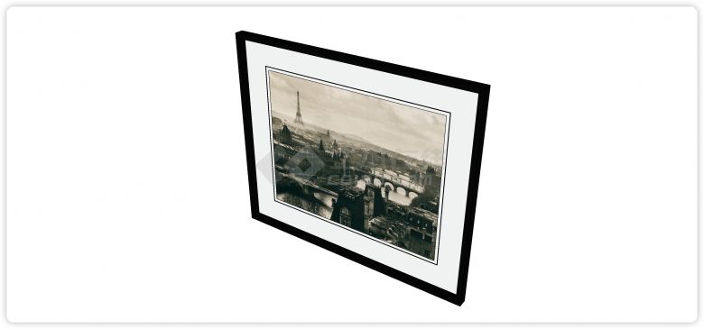 黑白埃菲尔铁塔巴黎城景装饰画su模型-图一
