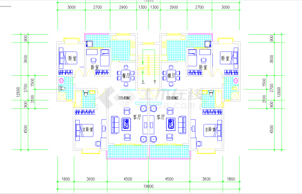 某地1梯2户户型对称北梯3室2厅2卫2阳台每户113.83平米图纸-图二