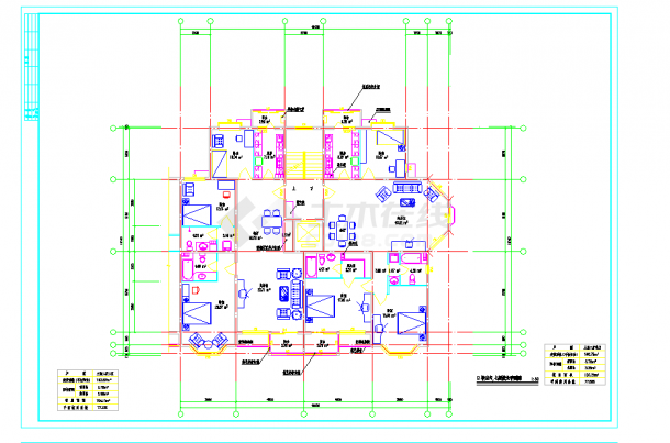某地单元楼楼层户型平面1楼梯1电梯2户3室2厅120至141平米之间CAD图纸-图一