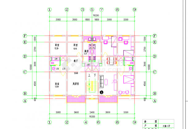 某地小区住宅1梯2户标准层对称户型3室2厅1卫2阳台94.6平米图纸-图二