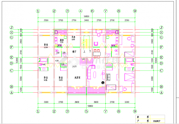 某地小区住宅1梯2户标准层对称户型4室2厅2卫2阳台117.54平米图纸-图二