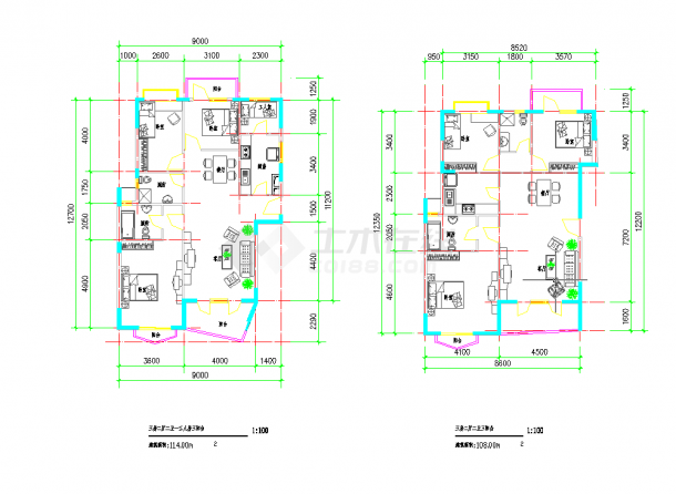 某地小区住宅户型设计114平米108平米136平米126平米156平米图纸-图一