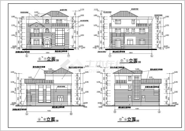 某三层框架结构简欧别墅设计cad全套建筑施工图（含效果图）-图一
