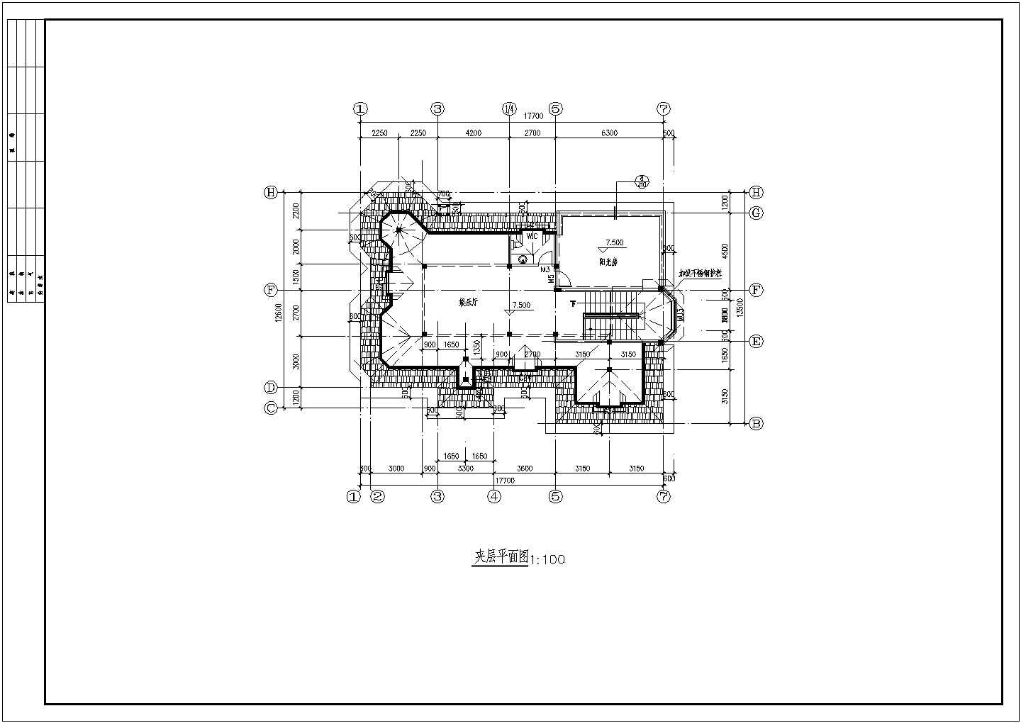 某二层带夹层框架结构简欧别墅设计cad全套建筑施工图（含结构设计，含效果图）