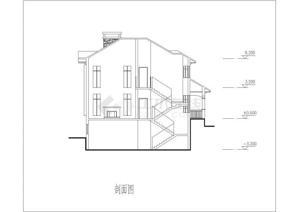 某二层带地下层框架结构坡地独栋别墅设计cad建筑方案图（含效果图）-图一
