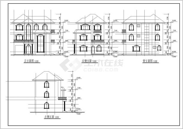 某三层砖混结构新农村别墅设计cad全套建筑施工图（含效果图）-图二