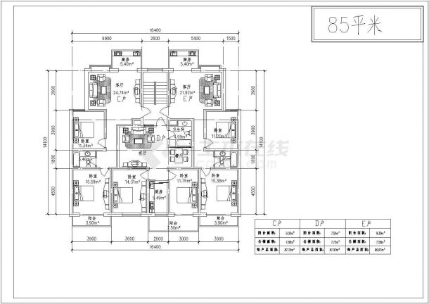 户型设计_多层住宅20种户型CAD图-图一