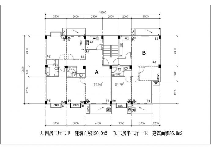 户型设计_多层住宅各户型平面CAD图_图1
