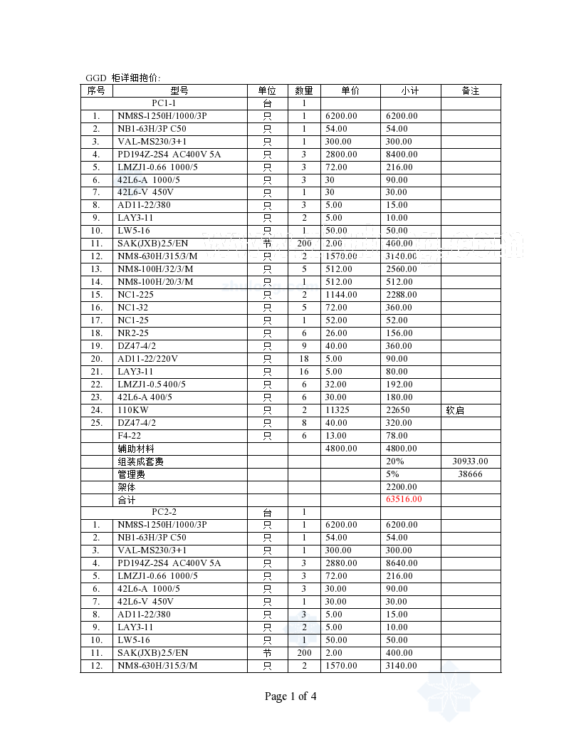 低压成套GGD设备详细报价