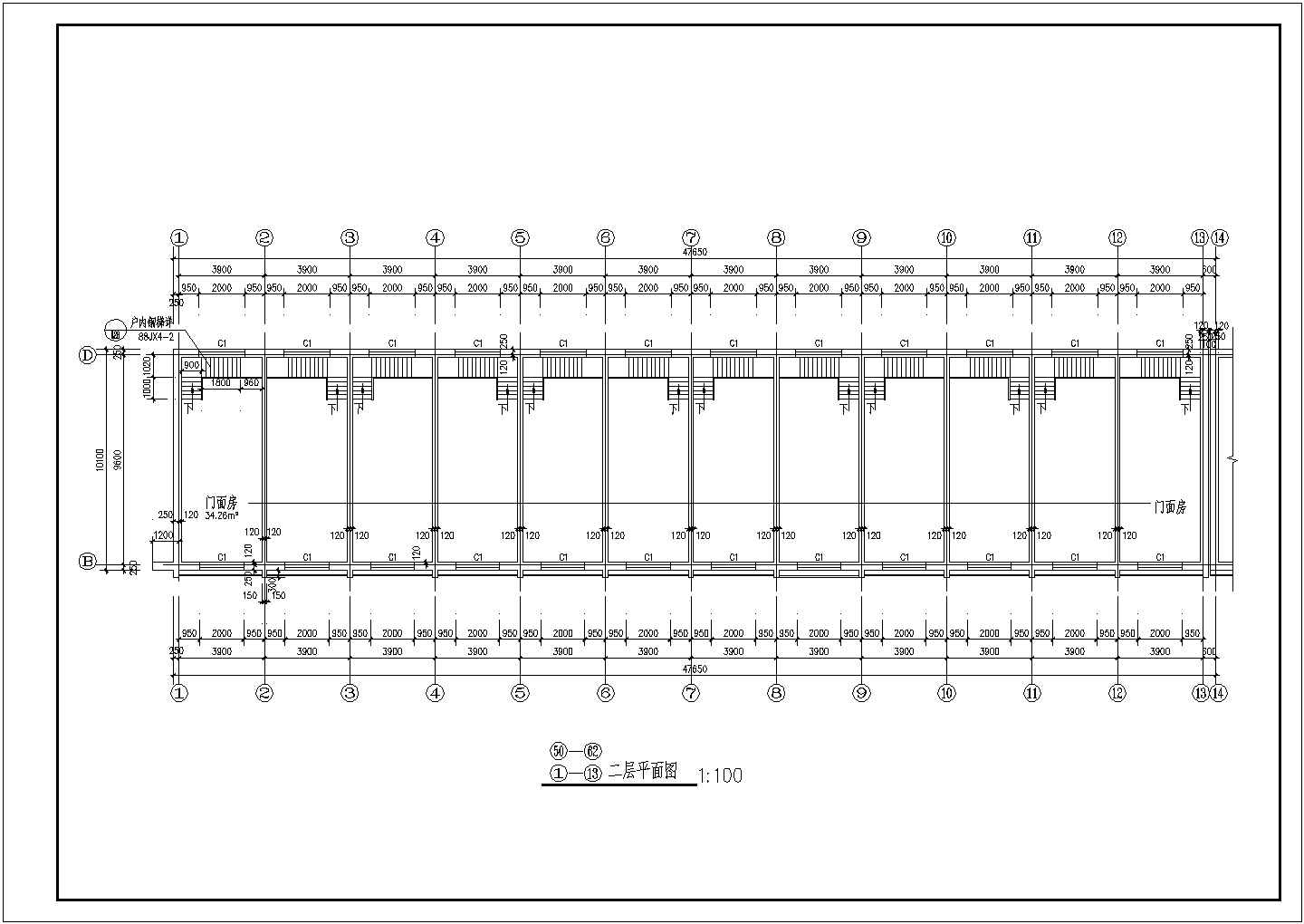 商业楼设计_两层商业楼门面房建施CAD图