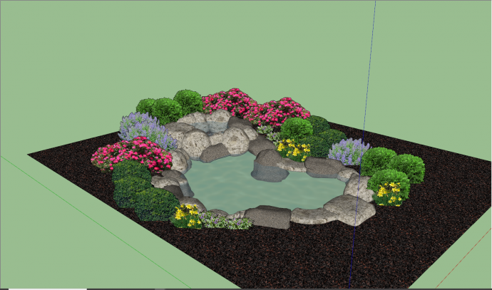 心形小水池假山置石su模型_图1