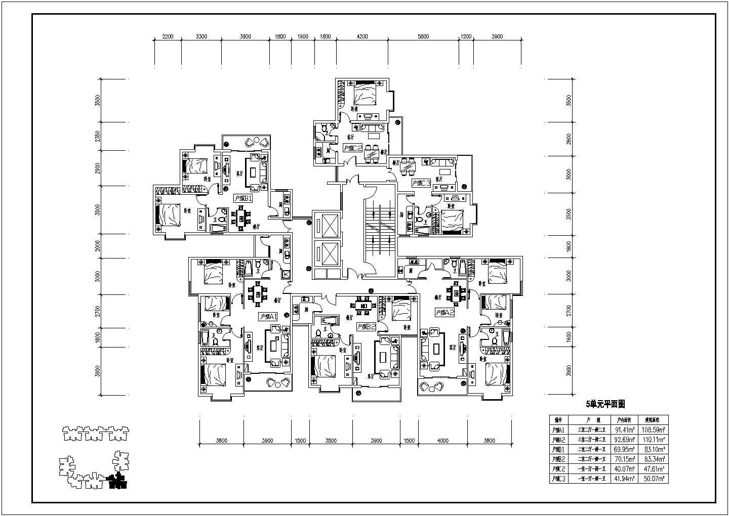 住宅设计_某小区高层住宅户型平面CAD图