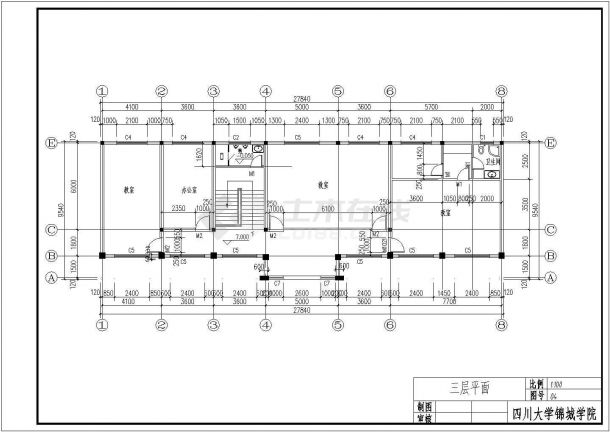 某地区三层综合教学楼建筑施工cad图，共十张-图二