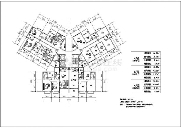 户型设计_某小区高层住宅户型CAD图-图一