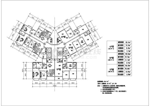 户型设计_某小区高层住宅户型CAD图-图二