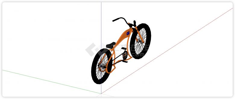 橙色车架超粗轮胎自行车su模型-图一