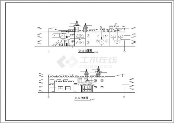 小区大型幼儿园建筑施工CAD图纸-图二