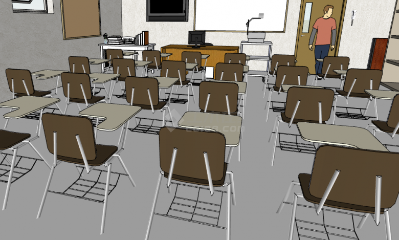 褐色椅子现代教室 su模型-图一