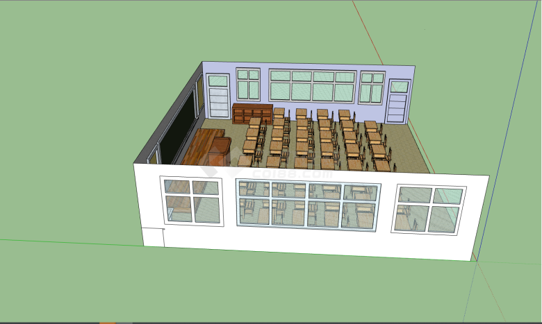 带棕色书桌小型教室su模型-图二