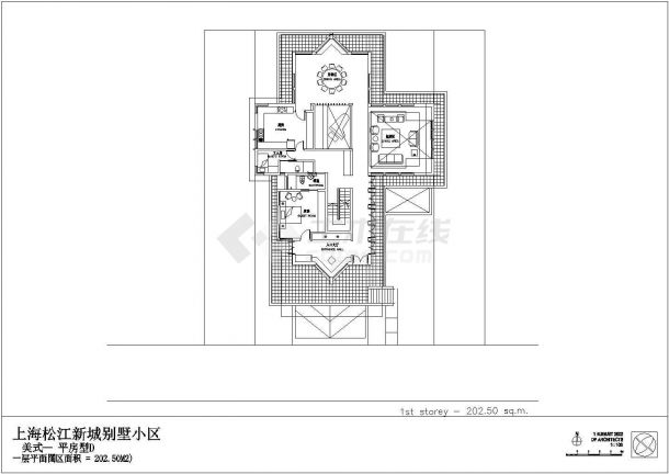 上海松江新城别墅小区某三层带地下层框架结构美式平房型别墅设计cad全套建筑施工图（含度假式别墅设计，中英文标注）-图二