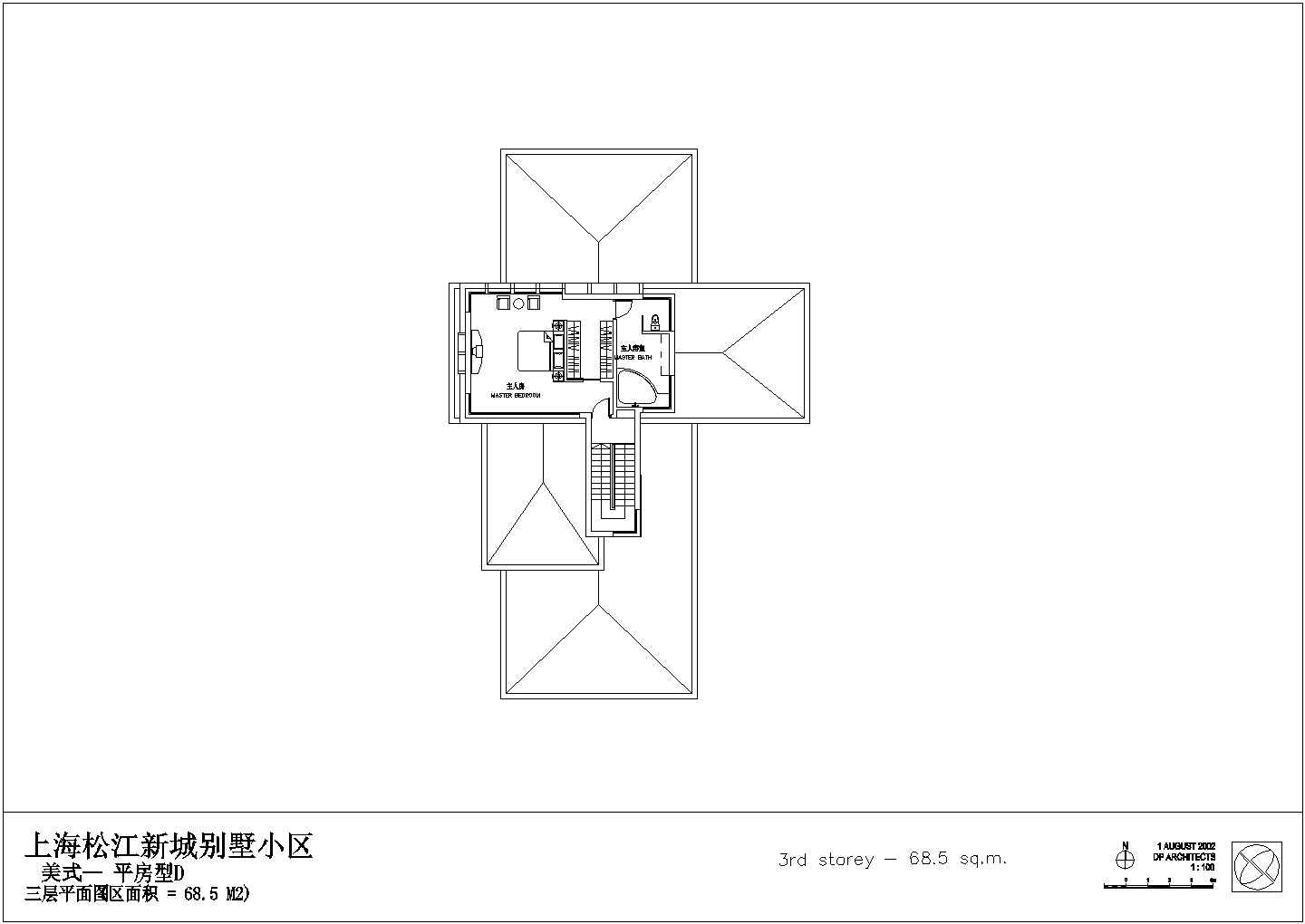 上海松江新城别墅小区某三层带地下层框架结构美式平房型别墅设计cad全套建筑施工图（含度假式别墅设计，中英文标注）