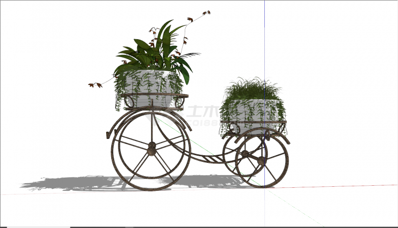 现代单车花架盆栽小品su模型-图二