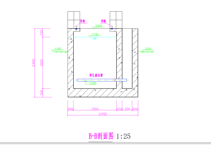 某地某工程平流式气浮池的平剖面设计图纸_图1