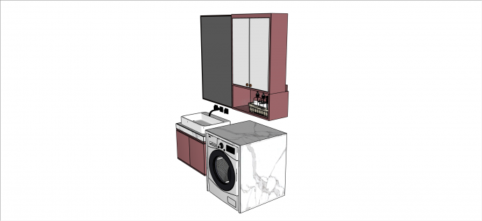 现代粉色洗漱台套装组合洗衣机su模型_图1