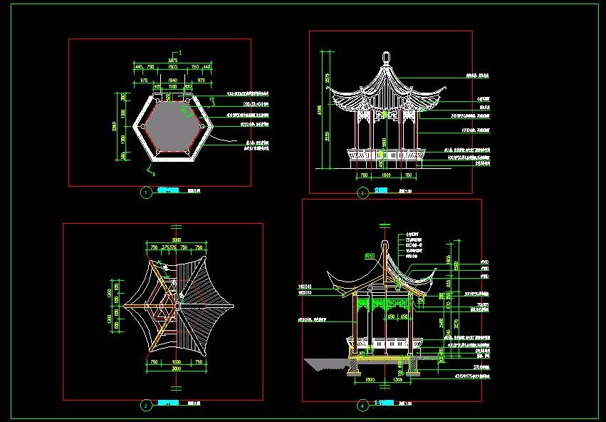 古典中式六角亭传统中式六角亭挑檐亭施工图详图