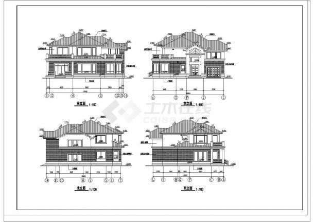 某二层框架结构欧式风格乡村别墅设计cad全套建筑施工图（标注详细）-图二