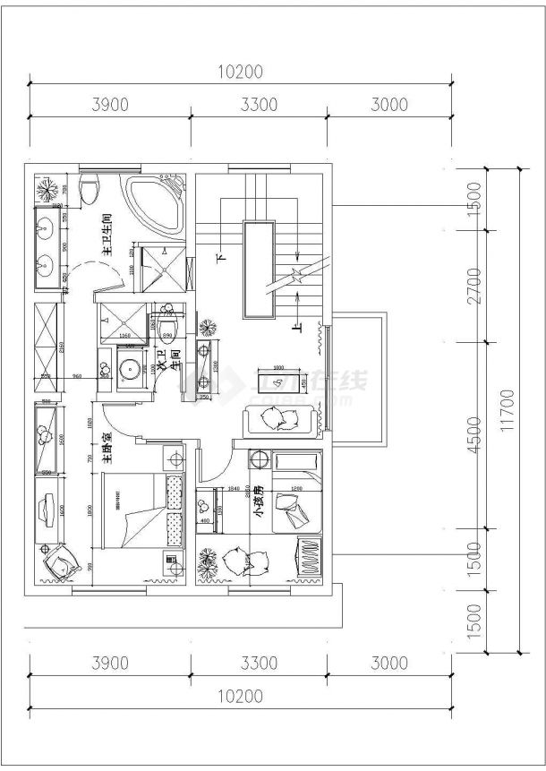某三层砖混结构私人别墅室内装修设计cad平面布置图（甲级院设计）-图二