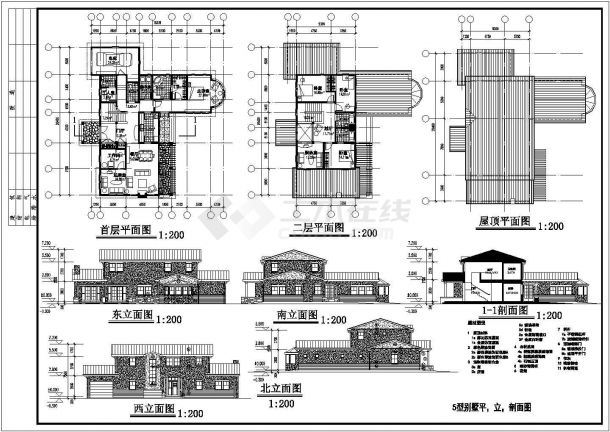 某二层砖混结构欧式小别墅设计cad建筑方案图（含四种户型设计）-图二