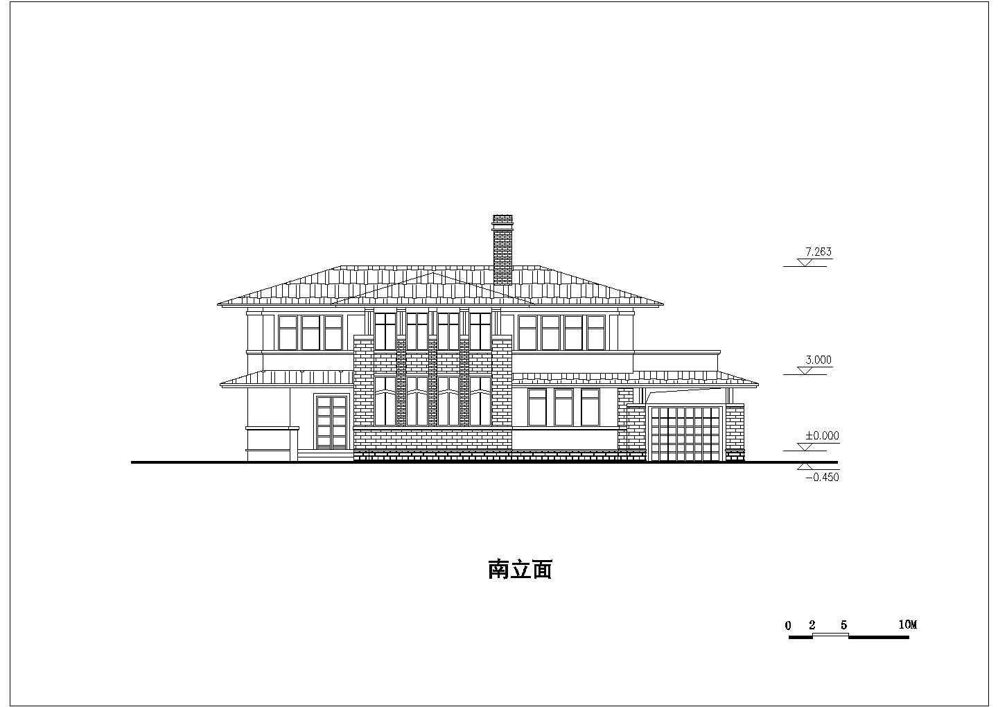 某二层框架结构简欧风格个人别墅设计cad建筑方案图（标注详细）