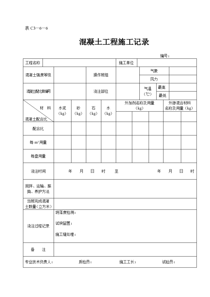 某工程混凝土工程施工记录-图一