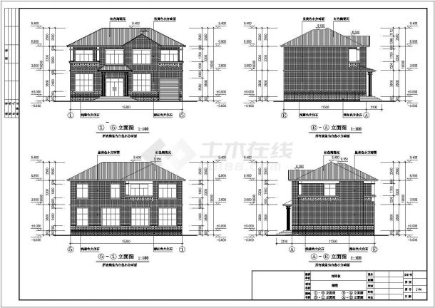 某二层砖混结构简欧别墅设计cad建筑方案图纸（标注详细）-图二