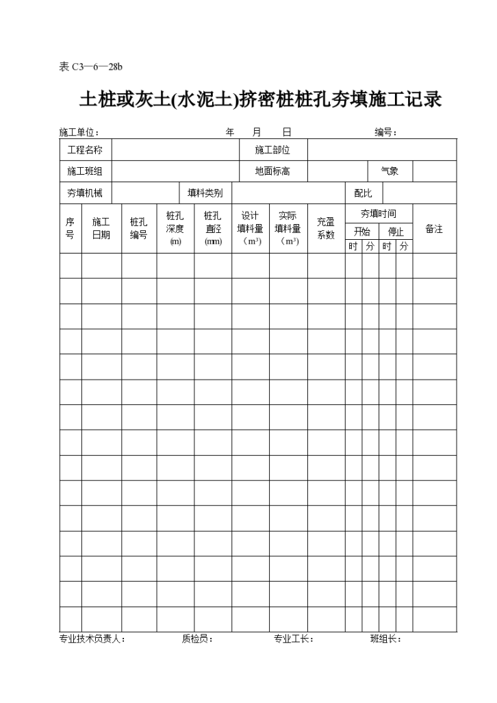 某土桩或灰土(水泥土)挤密桩桩孔夯填施工记录-图一